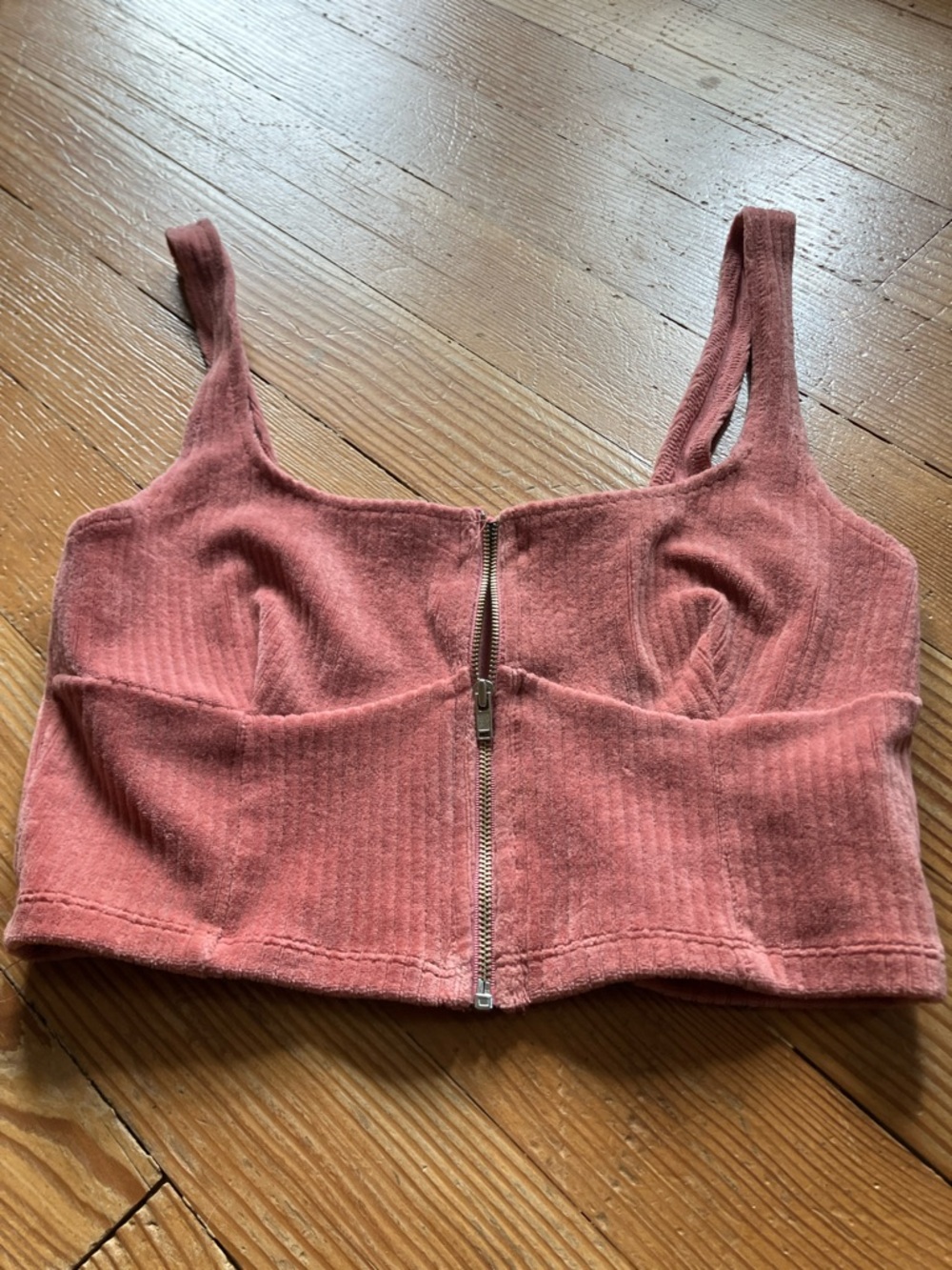 Courderoy Ribbed Zip-Front Crop Top in Dusty Rose